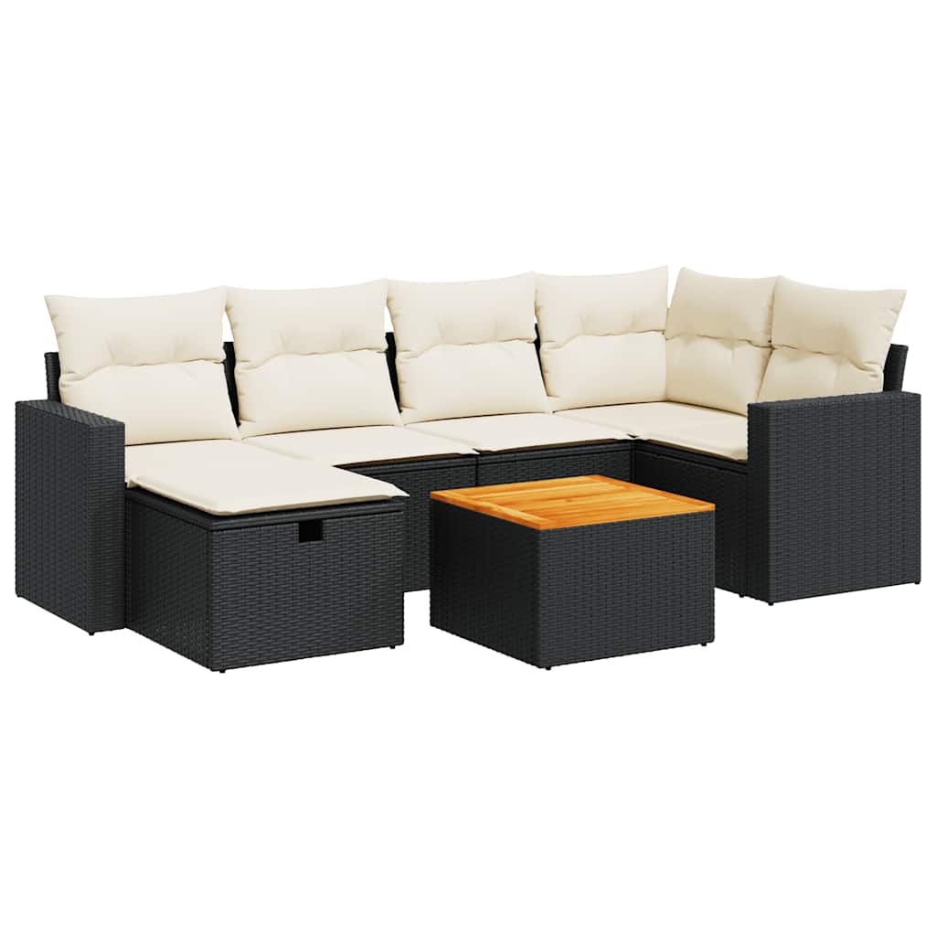 7-delige Loungeset met kussens poly rattan zwart is nu te koop bij PeponiXL, paradijselijk wonen!