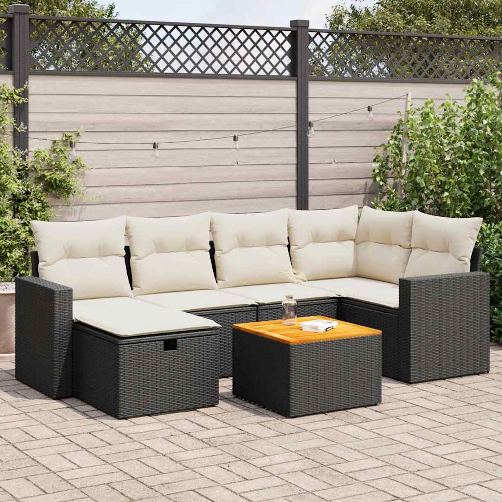 7-delige Loungeset met kussens poly rattan zwart is nu te koop bij PeponiXL, paradijselijk wonen!