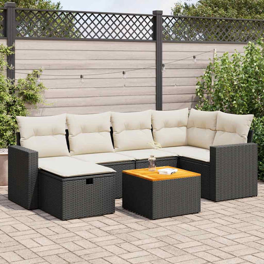 7-delige Loungeset met kussens poly rattan zwart is nu te koop bij PeponiXL, paradijselijk wonen!