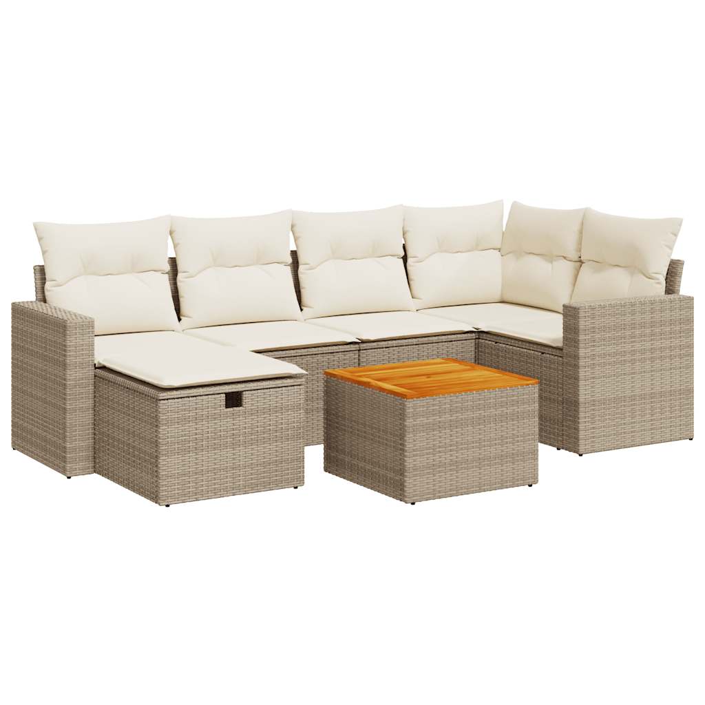 7-delige Loungeset met kussens poly rattan beige is nu te koop bij PeponiXL, paradijselijk wonen!