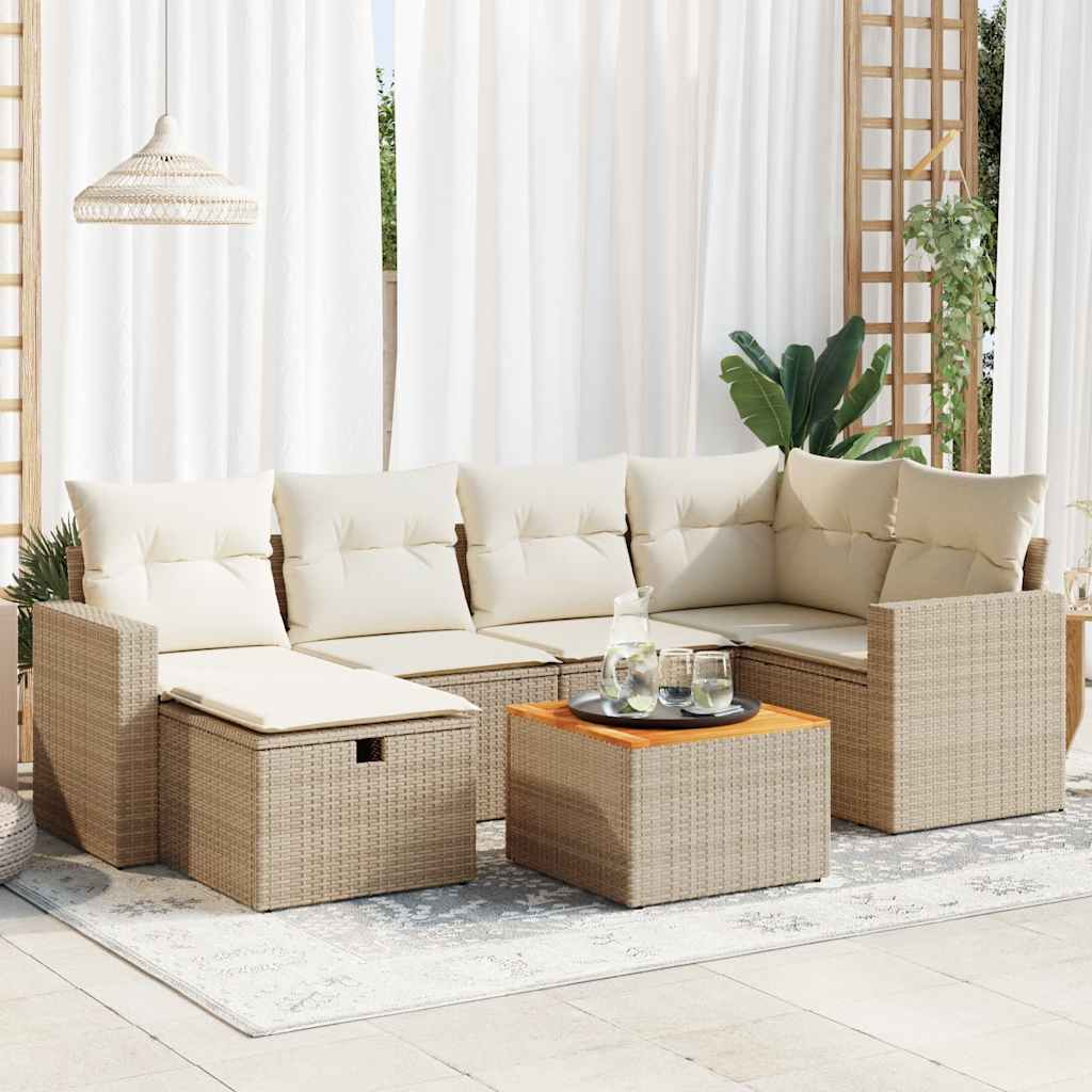 7-delige Loungeset met kussens poly rattan beige is nu te koop bij PeponiXL, paradijselijk wonen!