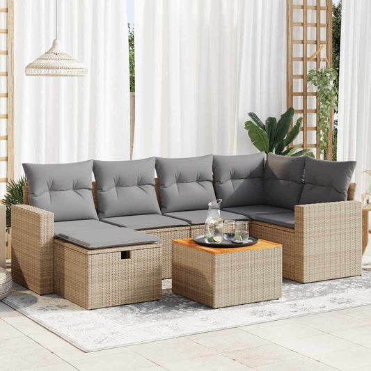 7-delige Loungeset met kussens poly rattan beige is nu te koop bij PeponiXL, paradijselijk wonen!