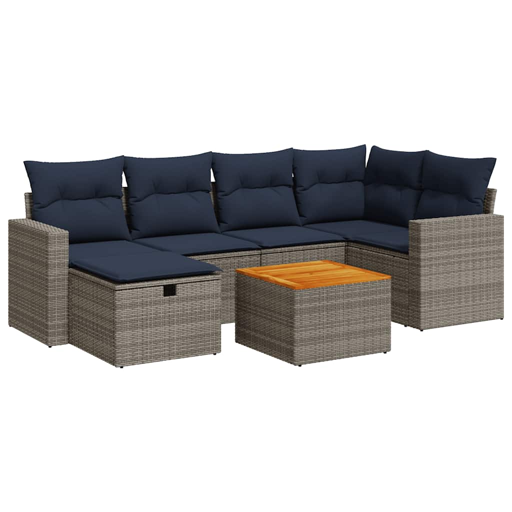 7-delige Loungeset met kussens poly rattan grijs is nu te koop bij PeponiXL, paradijselijk wonen!