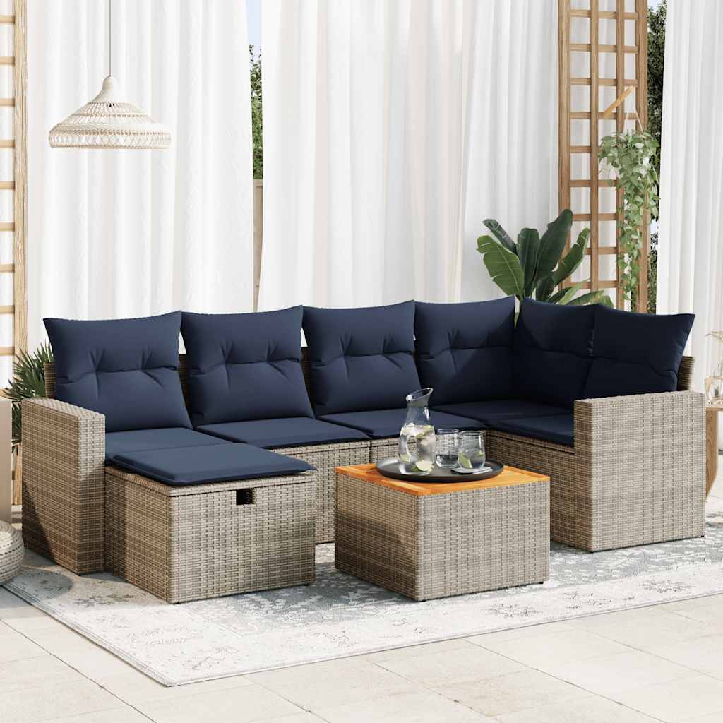 7-delige Loungeset met kussens poly rattan grijs is nu te koop bij PeponiXL, paradijselijk wonen!