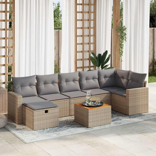 8-delige Loungeset met kussens poly rattan beige is nu te koop bij PeponiXL, paradijselijk wonen!