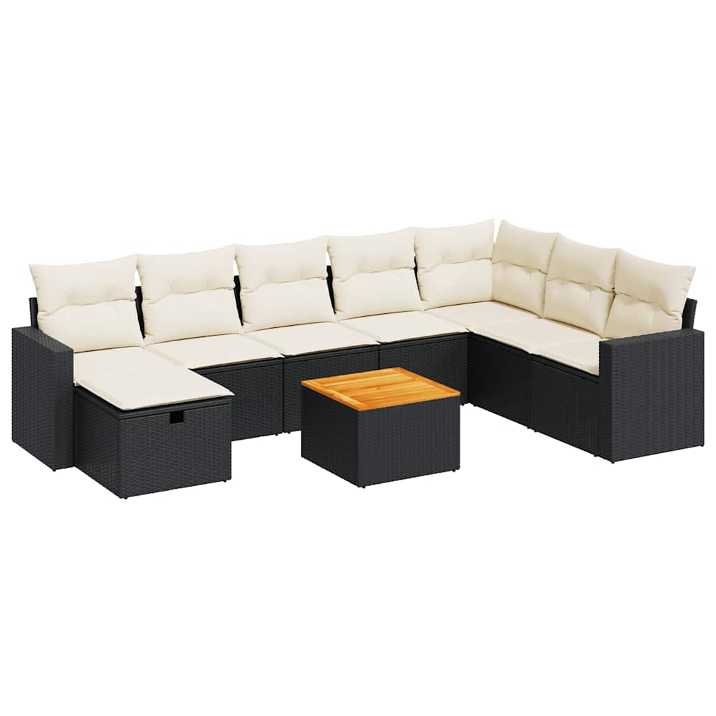 9-delige Loungeset met kussens poly rattan zwart is nu te koop bij PeponiXL, paradijselijk wonen!