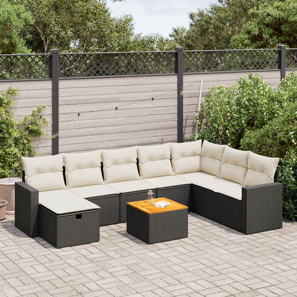 9-delige Loungeset met kussens poly rattan zwart is nu te koop bij PeponiXL, paradijselijk wonen!