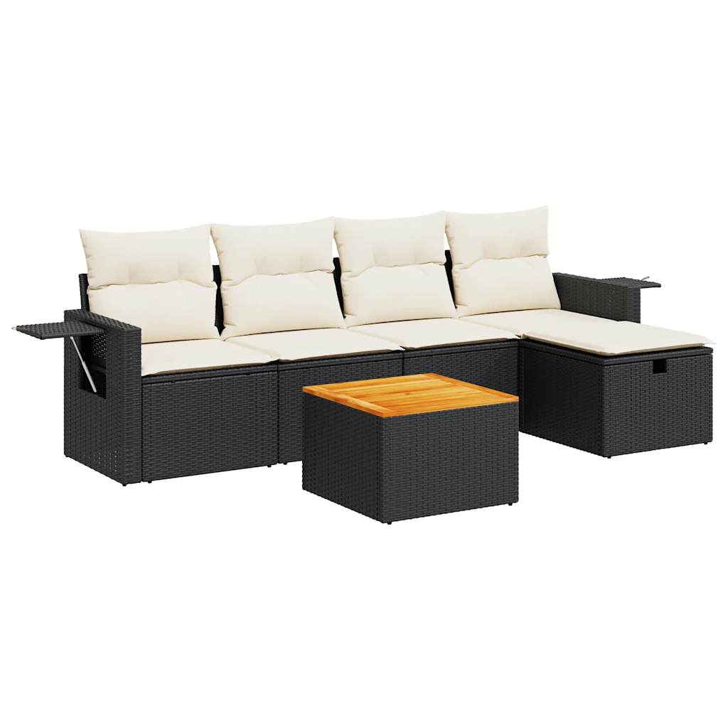 6-delige Loungeset met kussens poly rattan zwart is nu te koop bij PeponiXL, paradijselijk wonen!