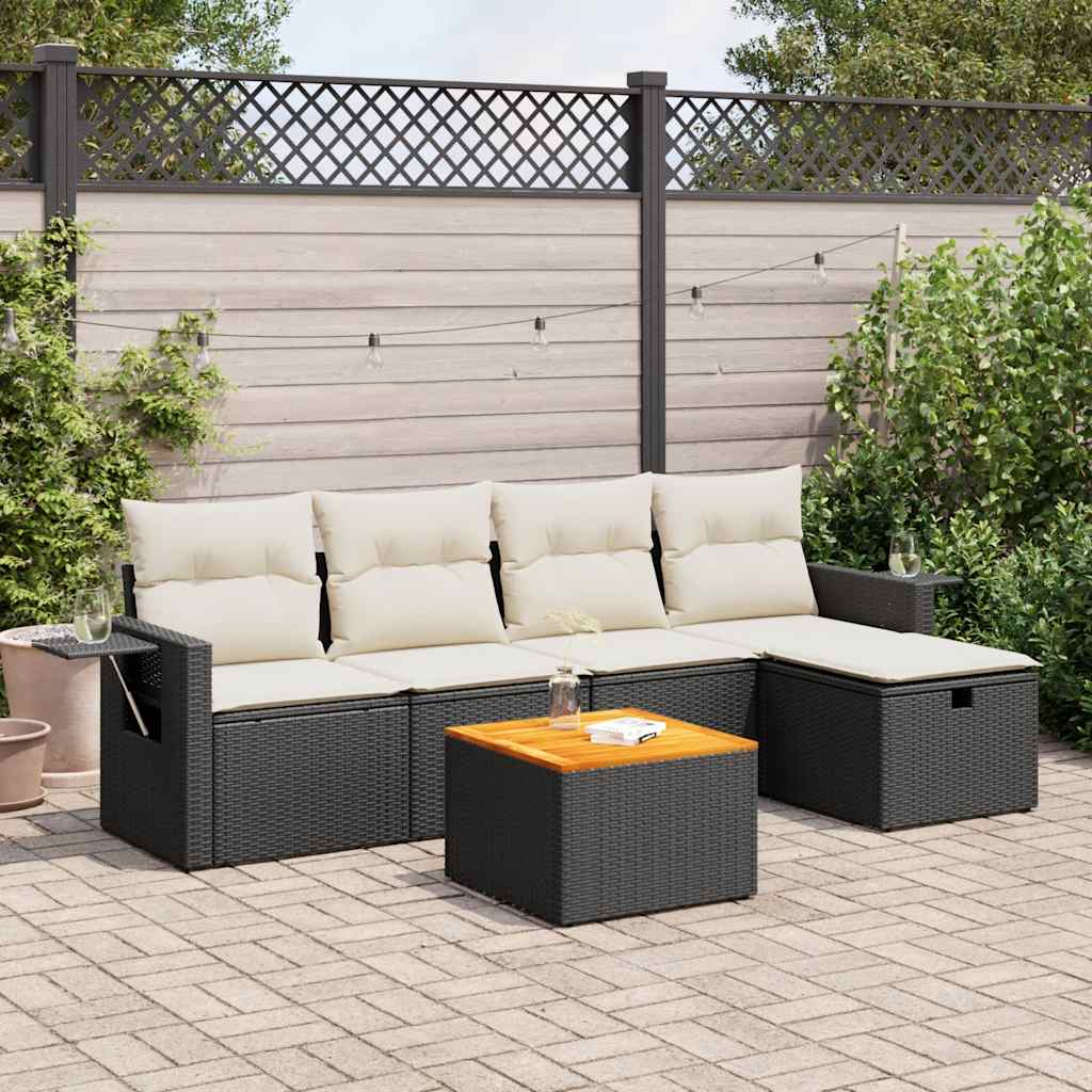 6-delige Loungeset met kussens poly rattan zwart is nu te koop bij PeponiXL, paradijselijk wonen!