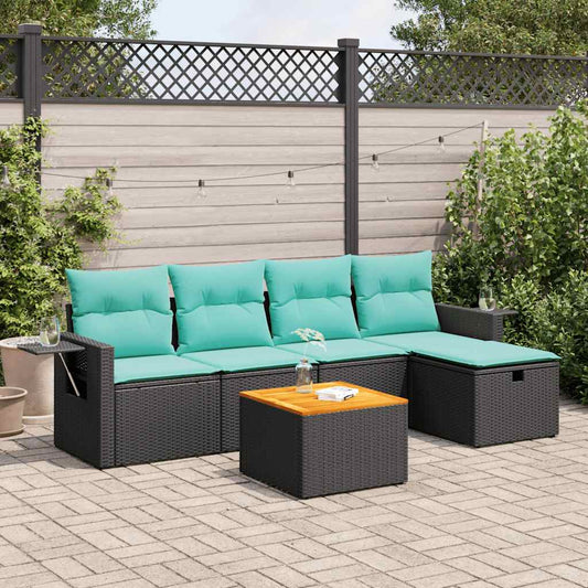 6-delige Loungeset met kussens poly rattan zwart is nu te koop bij PeponiXL, paradijselijk wonen!