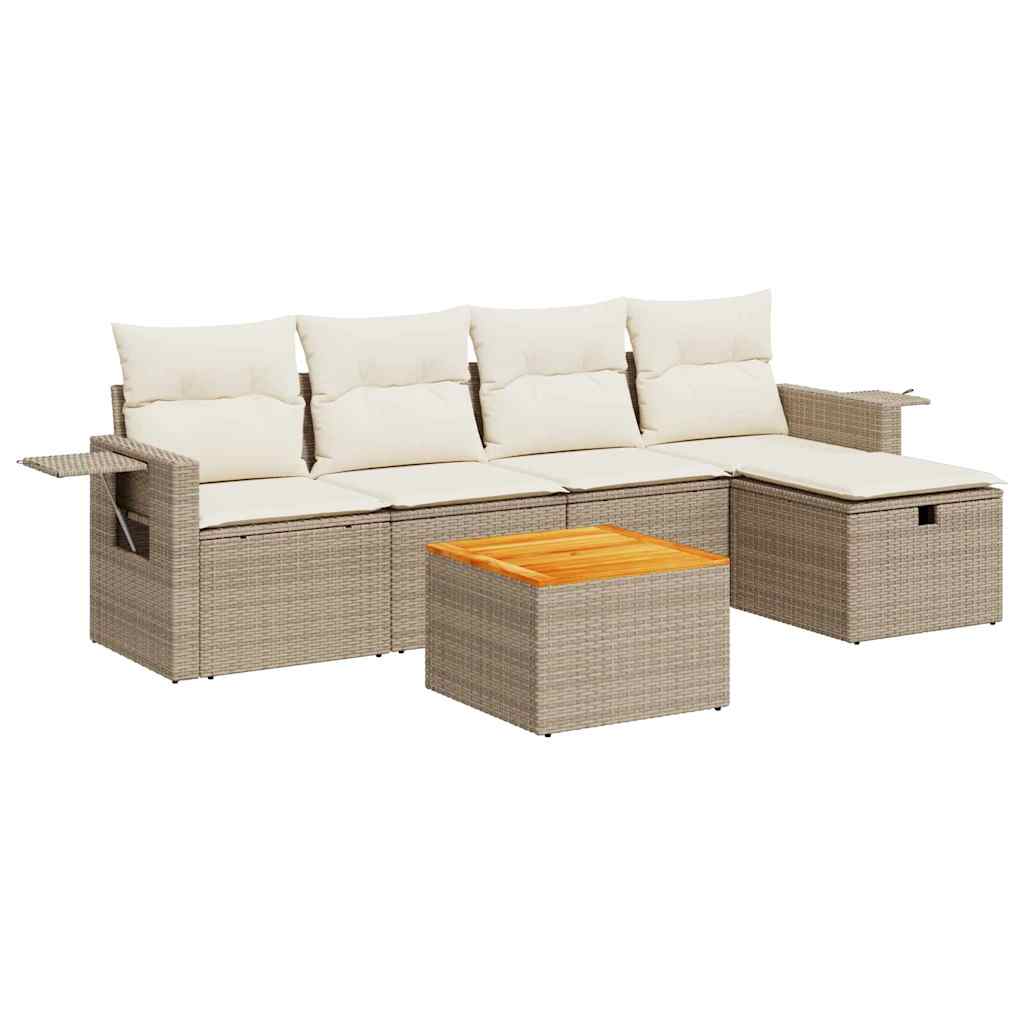 6-delige Loungeset met kussens poly rattan beige is nu te koop bij PeponiXL, paradijselijk wonen!