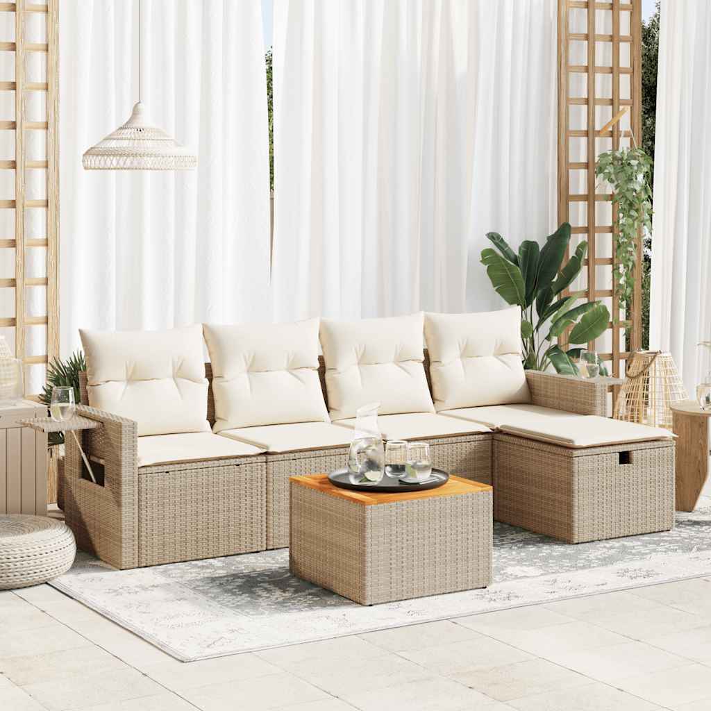 6-delige Loungeset met kussens poly rattan beige is nu te koop bij PeponiXL, paradijselijk wonen!