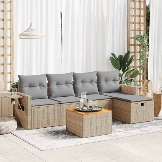 6-delige Loungeset met kussens poly rattan beige is nu te koop bij PeponiXL, paradijselijk wonen!