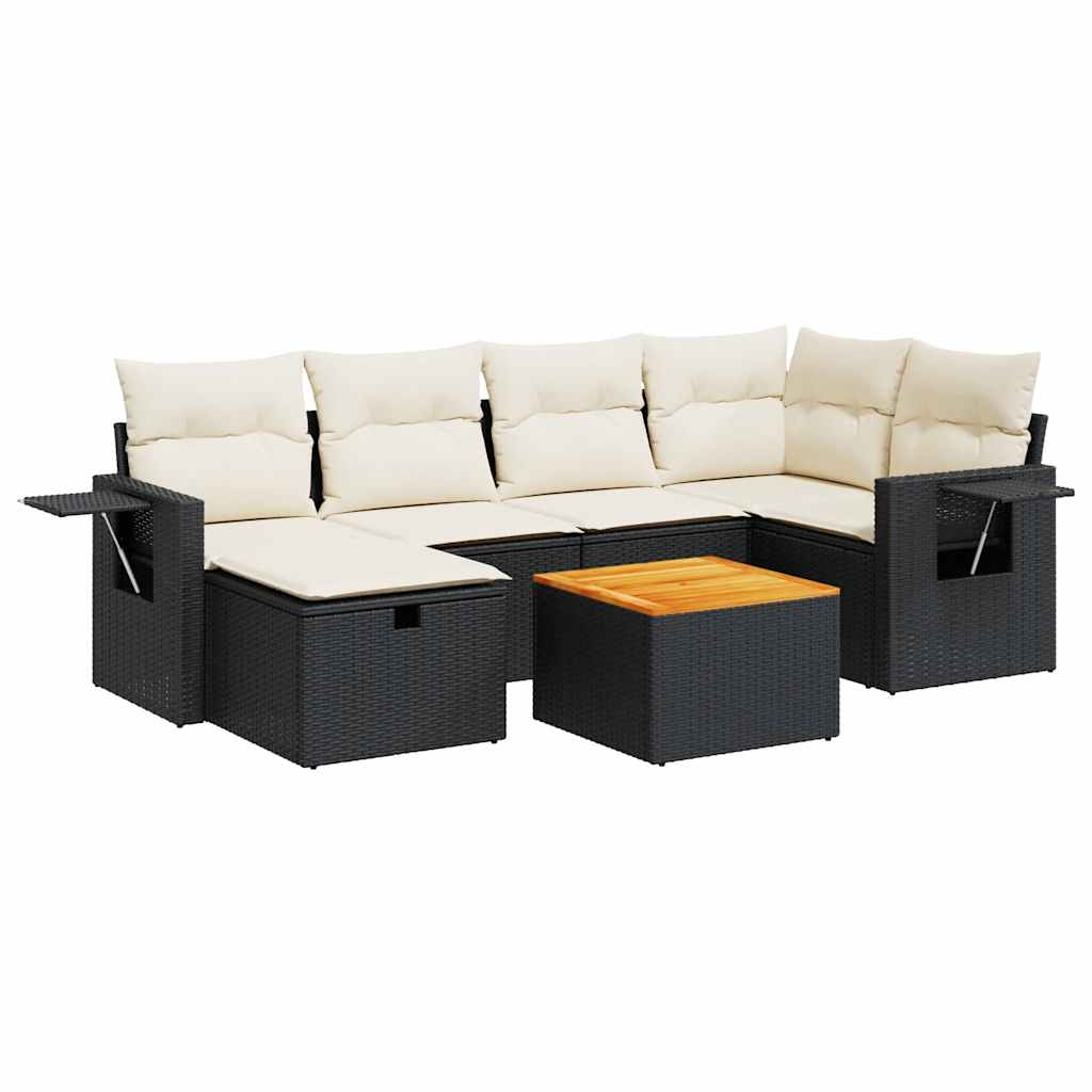 7-delige Loungeset met kussens poly rattan zwart is nu te koop bij PeponiXL, paradijselijk wonen!