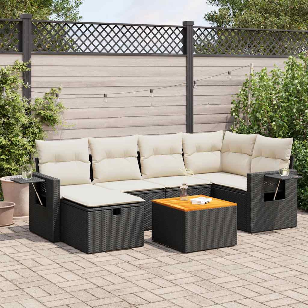 7-delige Loungeset met kussens poly rattan zwart is nu te koop bij PeponiXL, paradijselijk wonen!