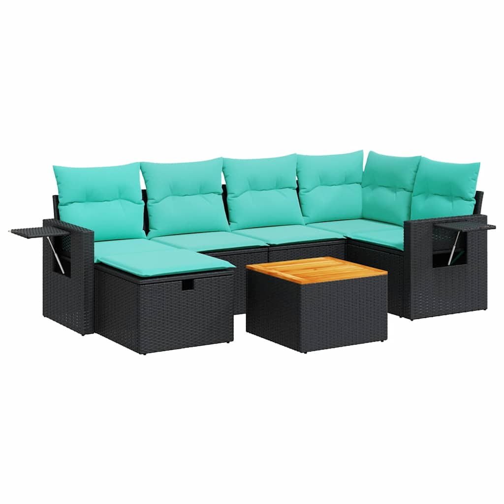 7-delige Loungeset met kussens poly rattan zwart is nu te koop bij PeponiXL, paradijselijk wonen!