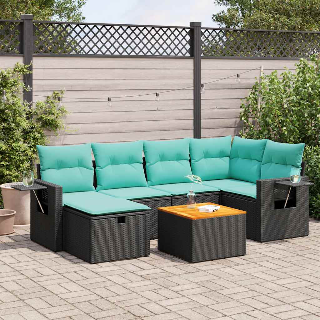 7-delige Loungeset met kussens poly rattan zwart is nu te koop bij PeponiXL, paradijselijk wonen!