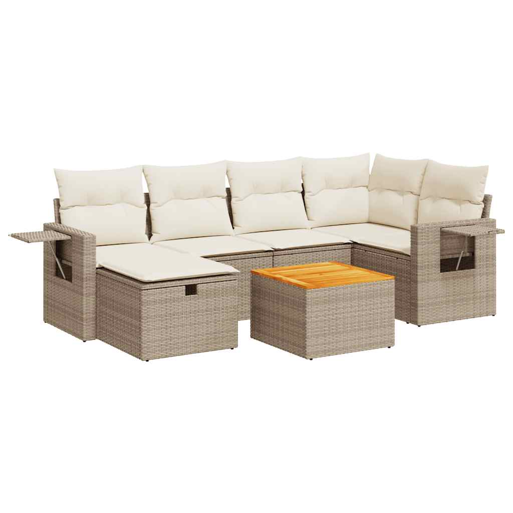 7-delige Loungeset met kussens poly rattan beige is nu te koop bij PeponiXL, paradijselijk wonen!