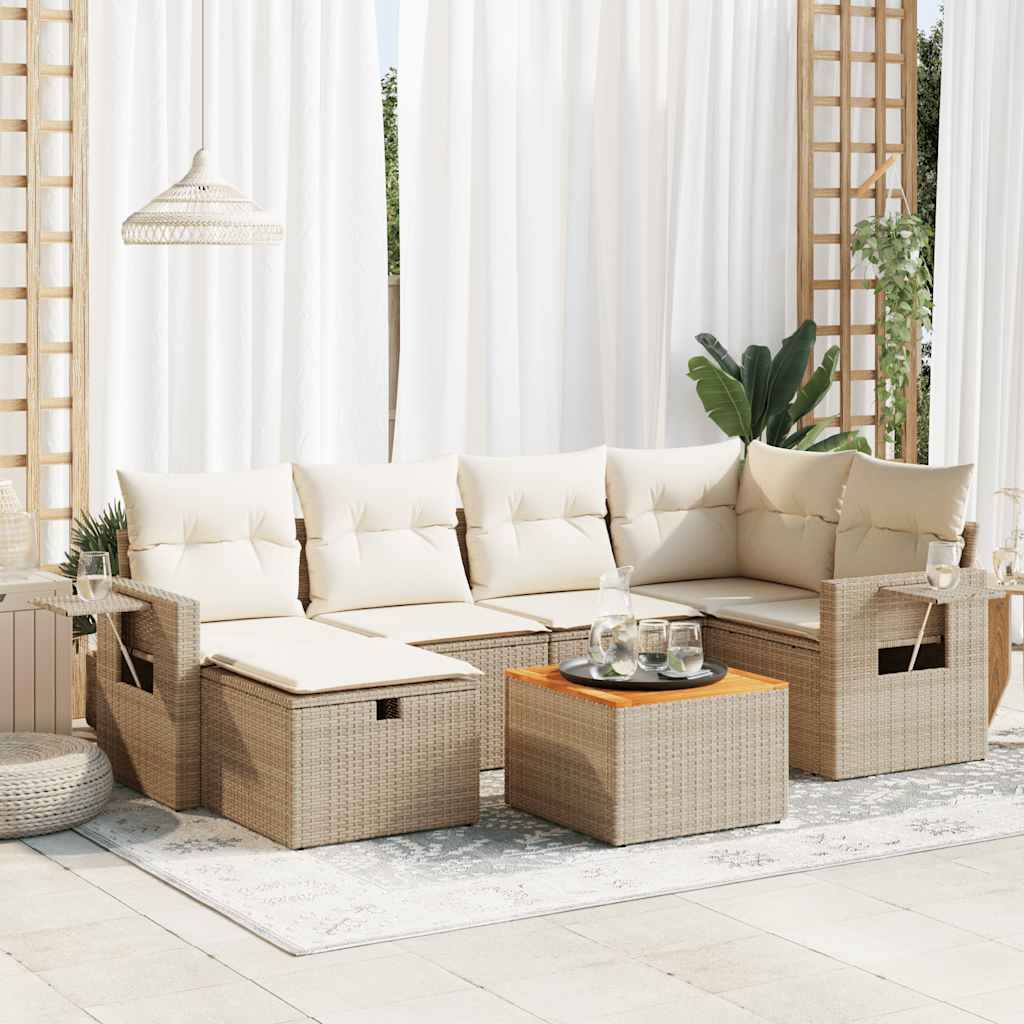 7-delige Loungeset met kussens poly rattan beige is nu te koop bij PeponiXL, paradijselijk wonen!