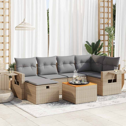 7-delige Loungeset met kussens poly rattan beige is nu te koop bij PeponiXL, paradijselijk wonen!