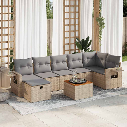 8-delige Loungeset met kussens poly rattan beige is nu te koop bij PeponiXL, paradijselijk wonen!