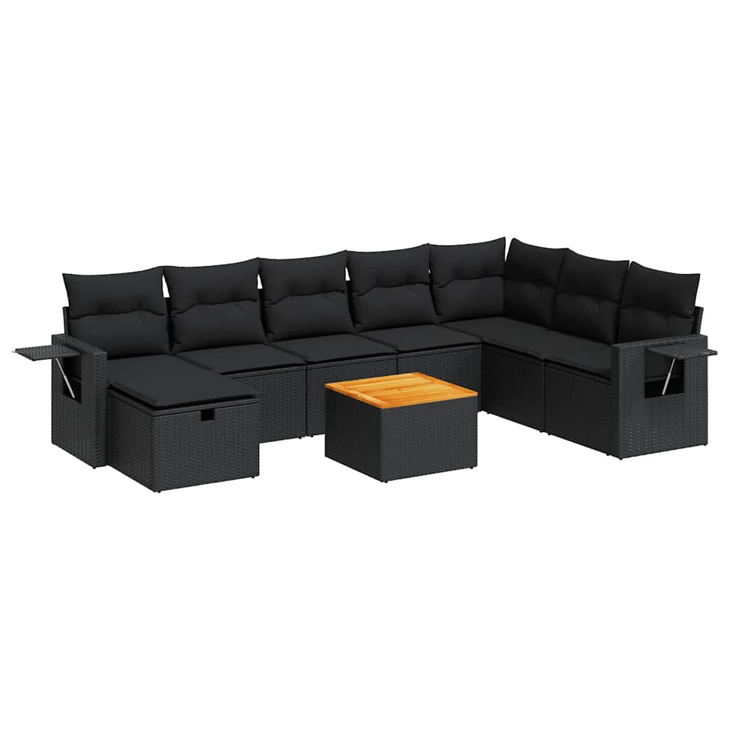 9-delige Loungeset met kussens poly rattan zwart is nu te koop bij PeponiXL, paradijselijk wonen!