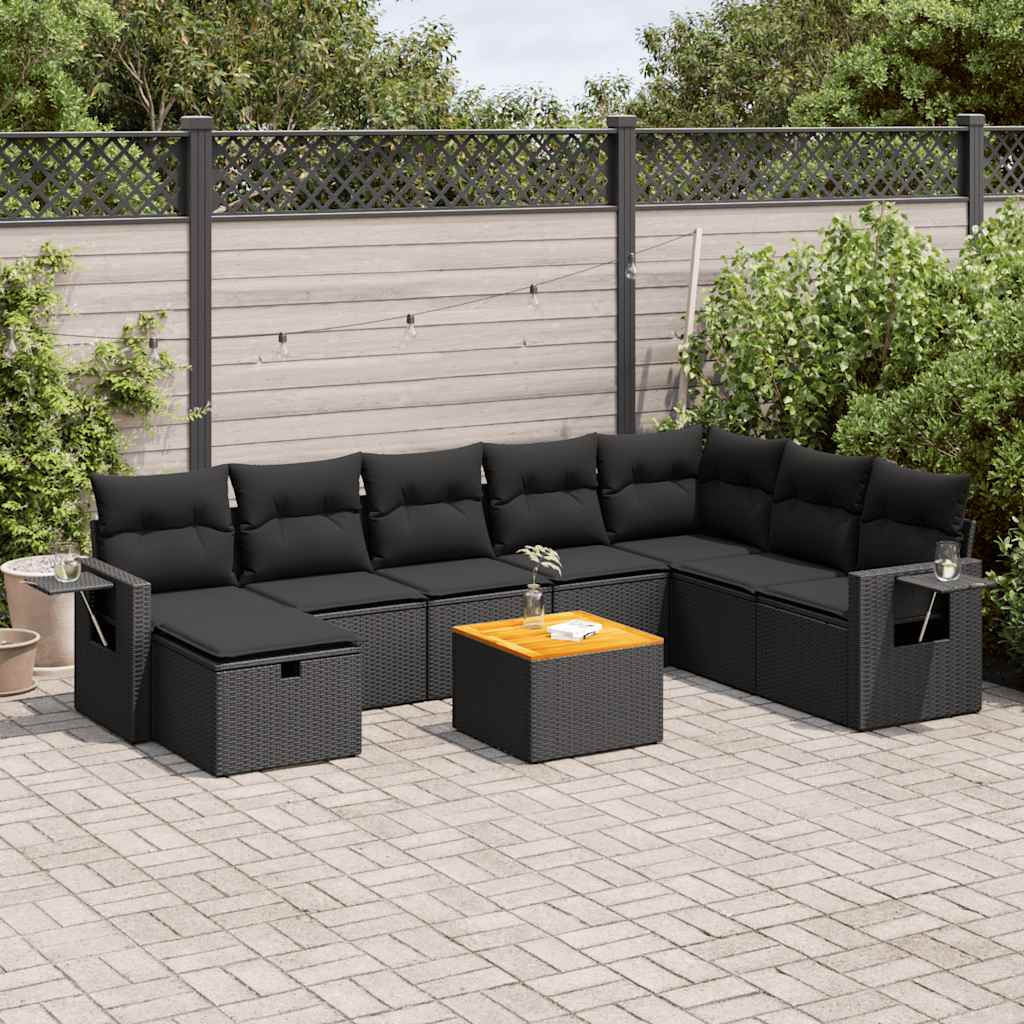 9-delige Loungeset met kussens poly rattan zwart is nu te koop bij PeponiXL, paradijselijk wonen!