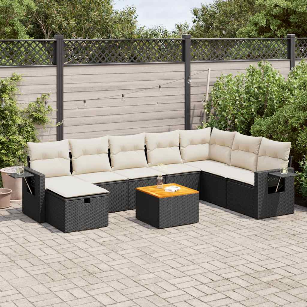 9-delige Loungeset met kussens poly rattan zwart is nu te koop bij PeponiXL, paradijselijk wonen!