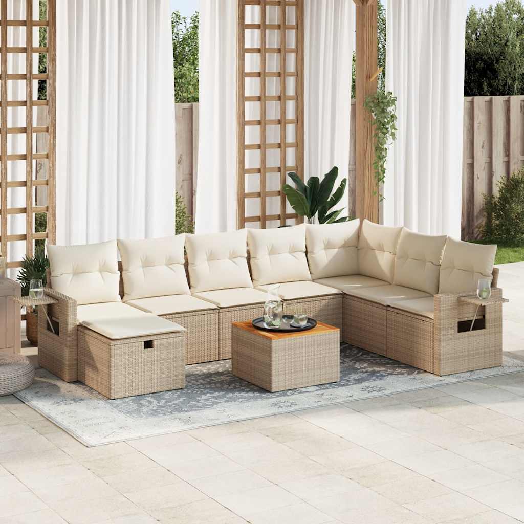9-delige Loungeset met kussens poly rattan beige is nu te koop bij PeponiXL, paradijselijk wonen!