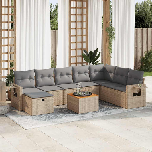 9-delige Loungeset met kussens poly rattan beige is nu te koop bij PeponiXL, paradijselijk wonen!