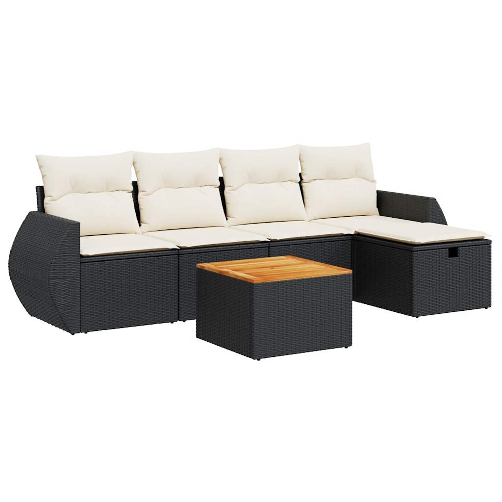 6-delige Loungeset met kussens poly rattan zwart is nu te koop bij PeponiXL, paradijselijk wonen!