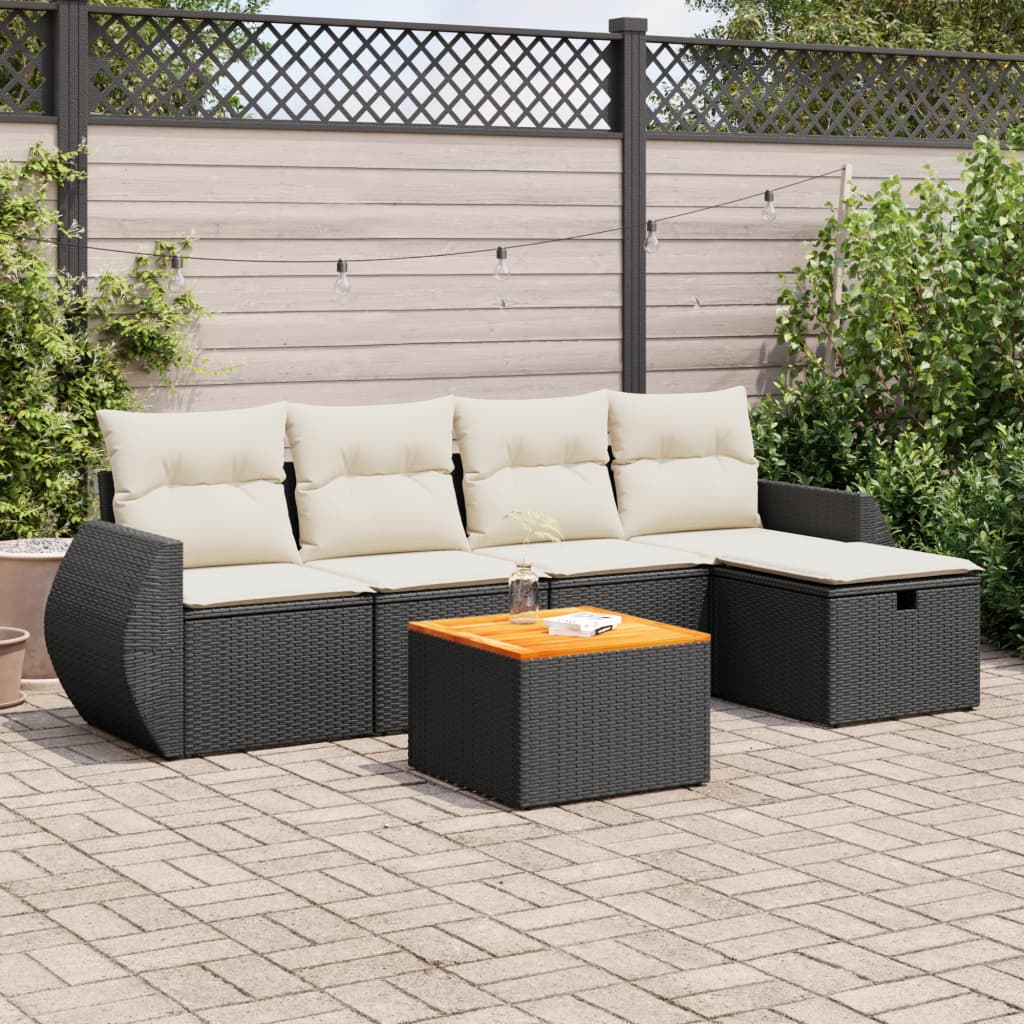6-delige Loungeset met kussens poly rattan zwart is nu te koop bij PeponiXL, paradijselijk wonen!