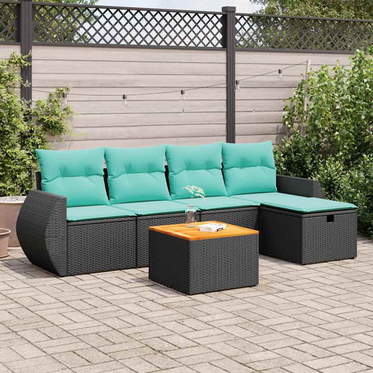 6-delige Loungeset met kussens poly rattan zwart is nu te koop bij PeponiXL, paradijselijk wonen!