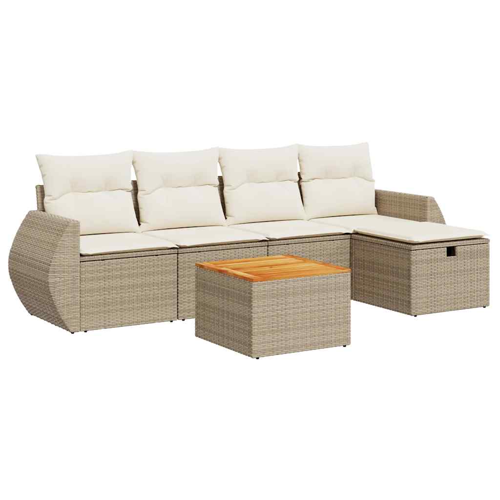 6-delige Loungeset met kussens poly rattan beige is nu te koop bij PeponiXL, paradijselijk wonen!