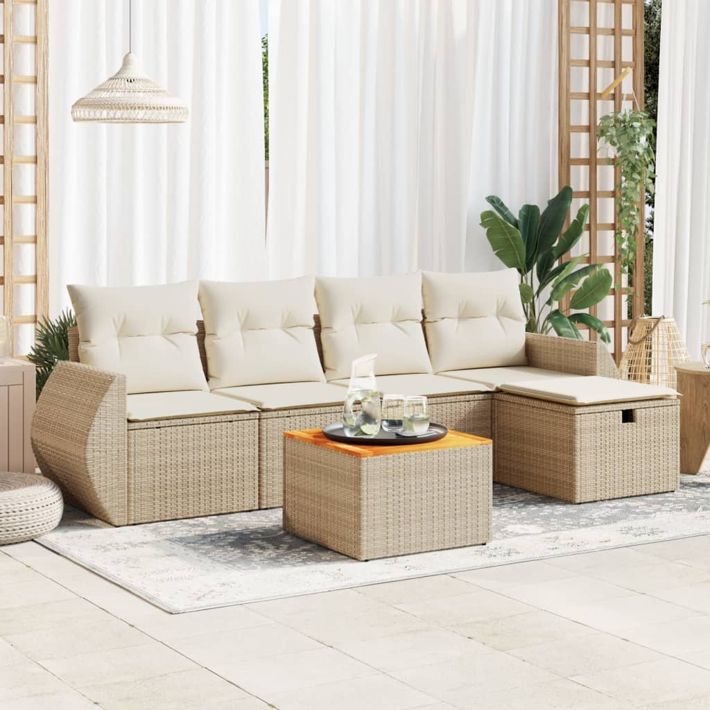 6-delige Loungeset met kussens poly rattan beige is nu te koop bij PeponiXL, paradijselijk wonen!