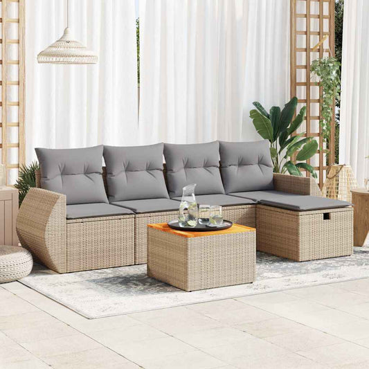 6-delige Loungeset met kussens poly rattan beige is nu te koop bij PeponiXL, paradijselijk wonen!