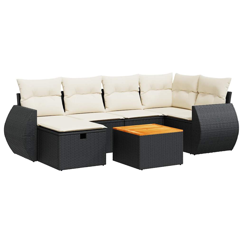 7-delige Loungeset met kussens poly rattan zwart is nu te koop bij PeponiXL, paradijselijk wonen!