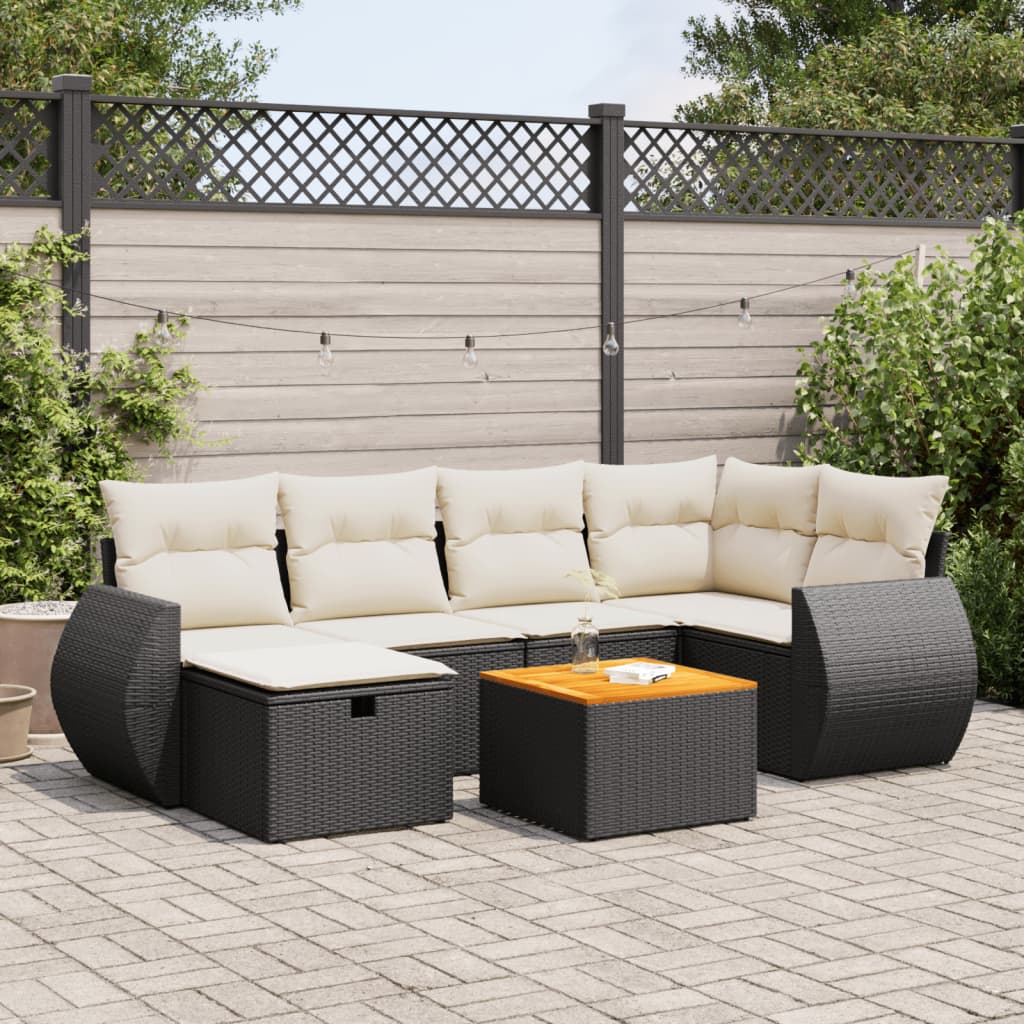 7-delige Loungeset met kussens poly rattan zwart is nu te koop bij PeponiXL, paradijselijk wonen!