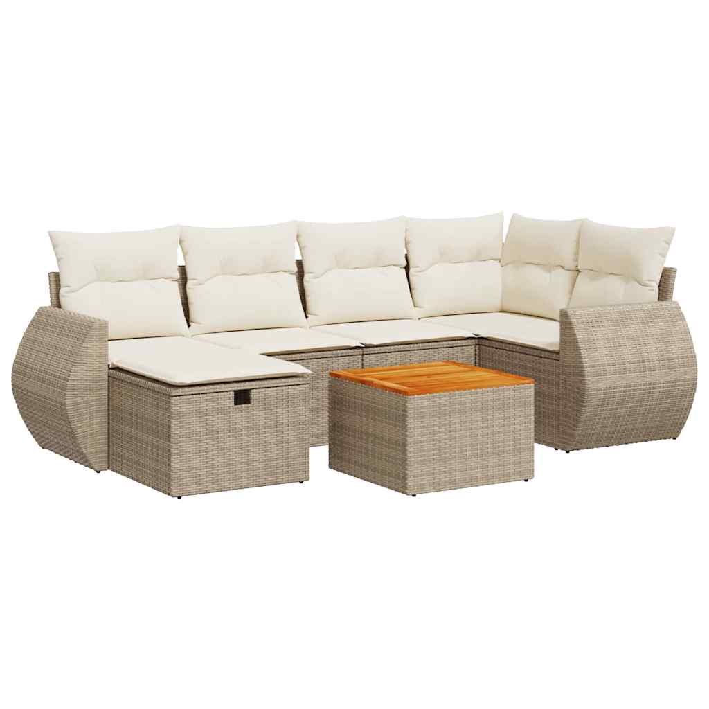 7-delige Loungeset met kussens poly rattan beige is nu te koop bij PeponiXL, paradijselijk wonen!