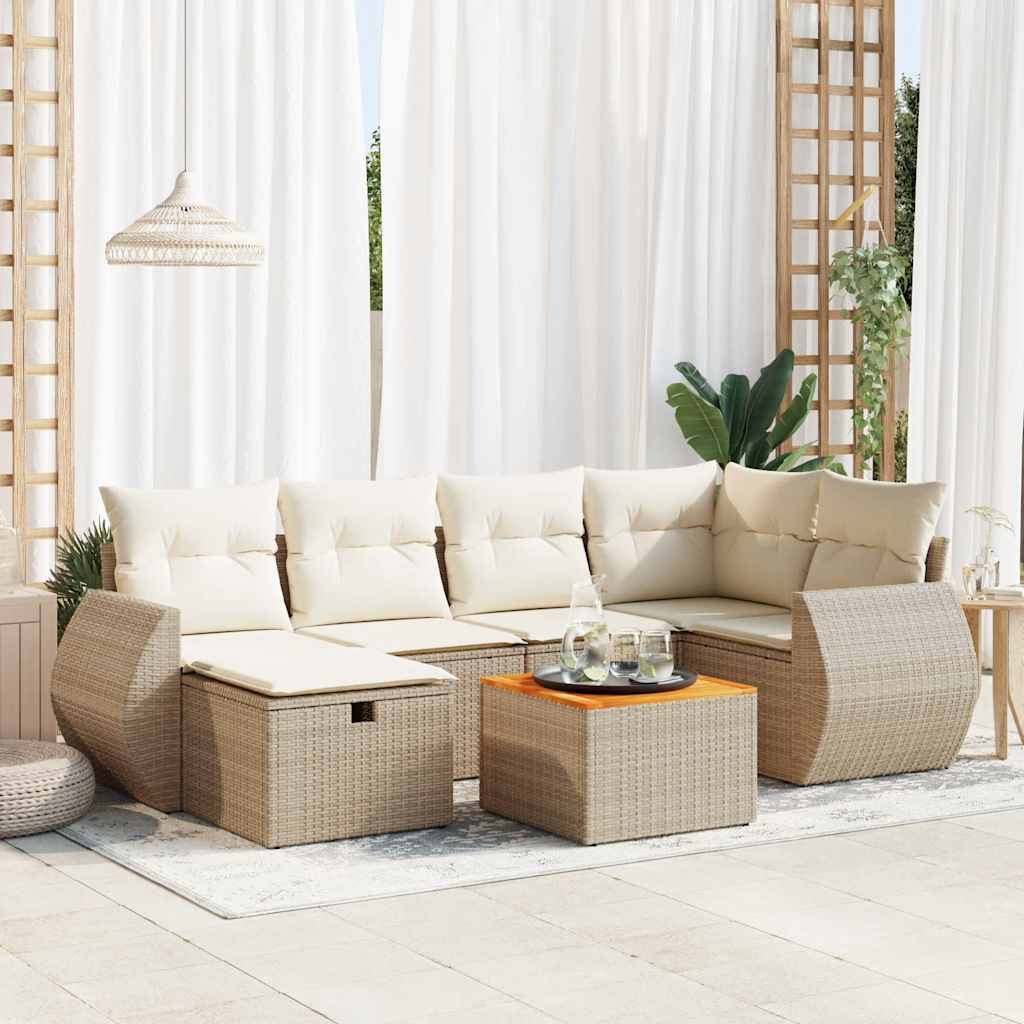 7-delige Loungeset met kussens poly rattan beige is nu te koop bij PeponiXL, paradijselijk wonen!