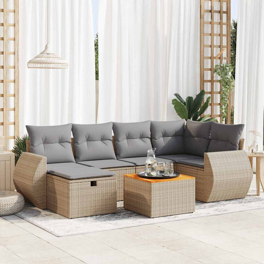 7-delige Loungeset met kussens poly rattan beige is nu te koop bij PeponiXL, paradijselijk wonen!