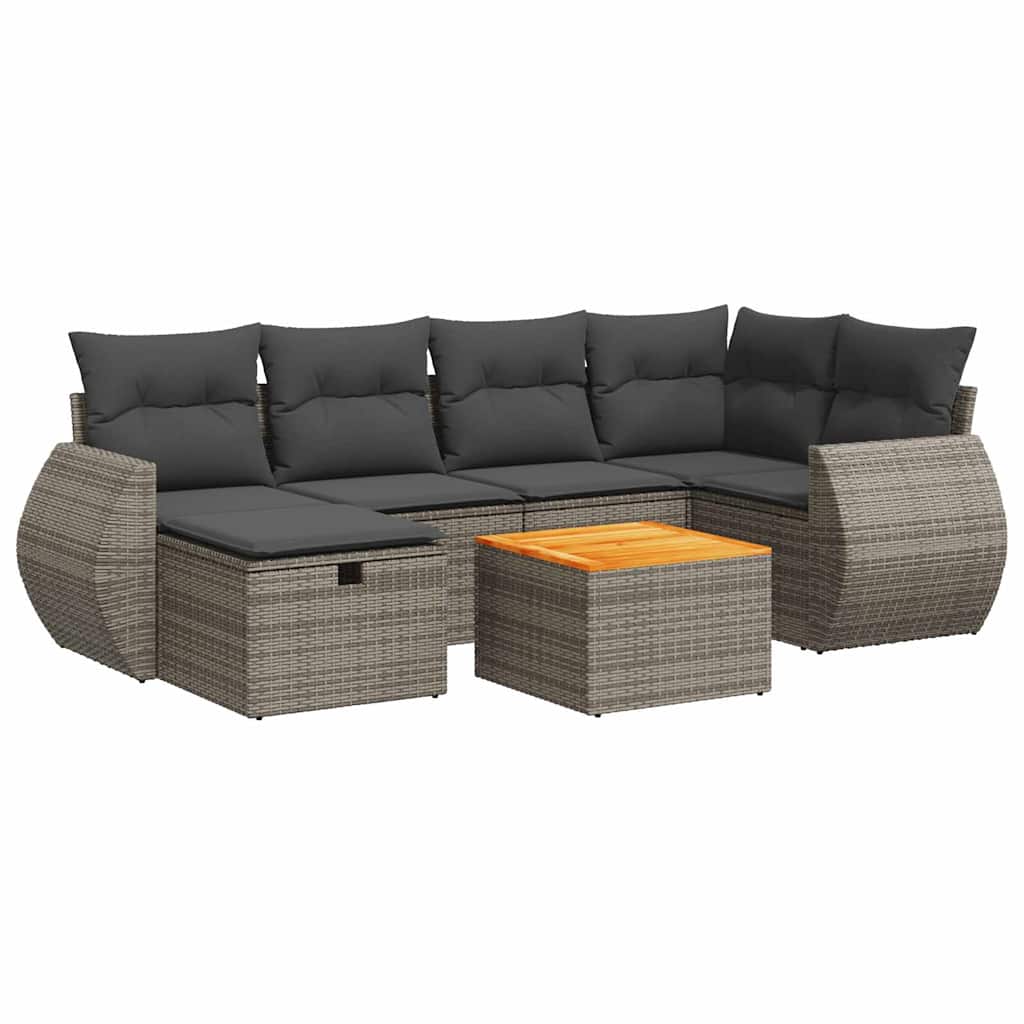 7-delige Loungeset met kussens poly rattan grijs
