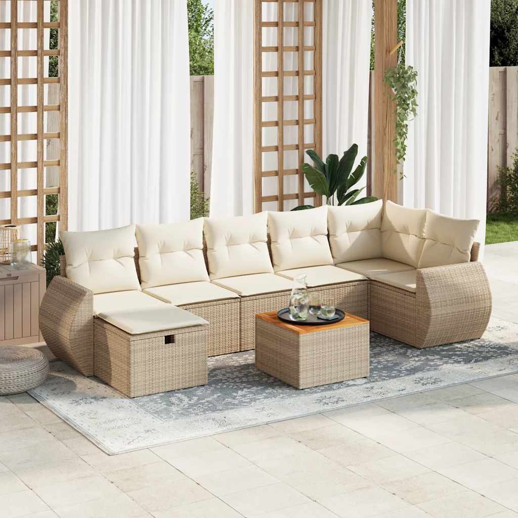 8-delige Loungeset met kussens poly rattan beige is nu te koop bij PeponiXL, paradijselijk wonen!