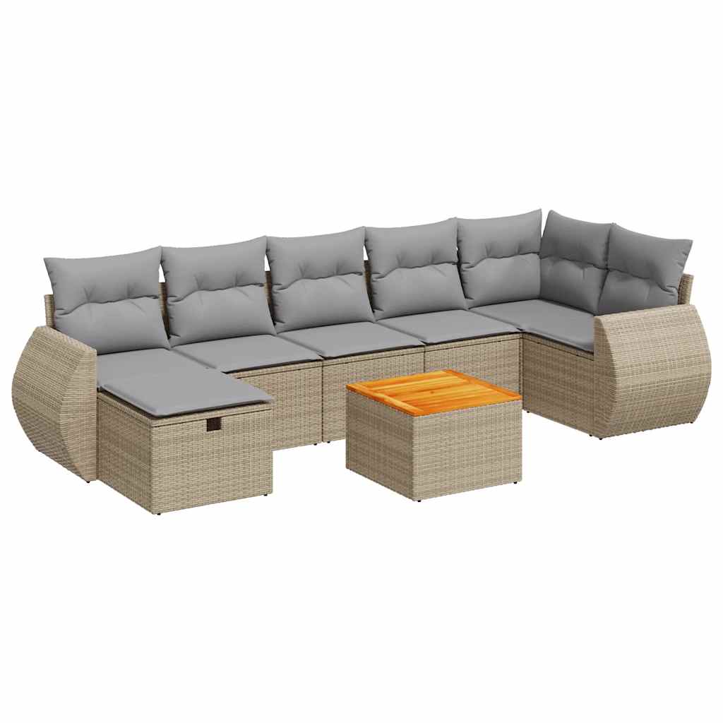 8-delige Loungeset met kussens poly rattan beige