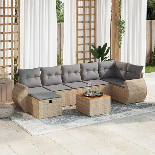 8-delige Loungeset met kussens poly rattan beige is nu te koop bij PeponiXL, paradijselijk wonen!