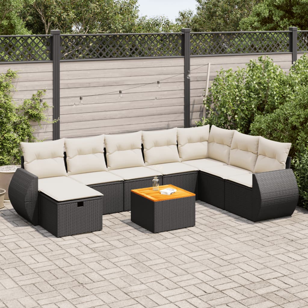 9-delige Loungeset met kussens poly rattan zwart is nu te koop bij PeponiXL, paradijselijk wonen!