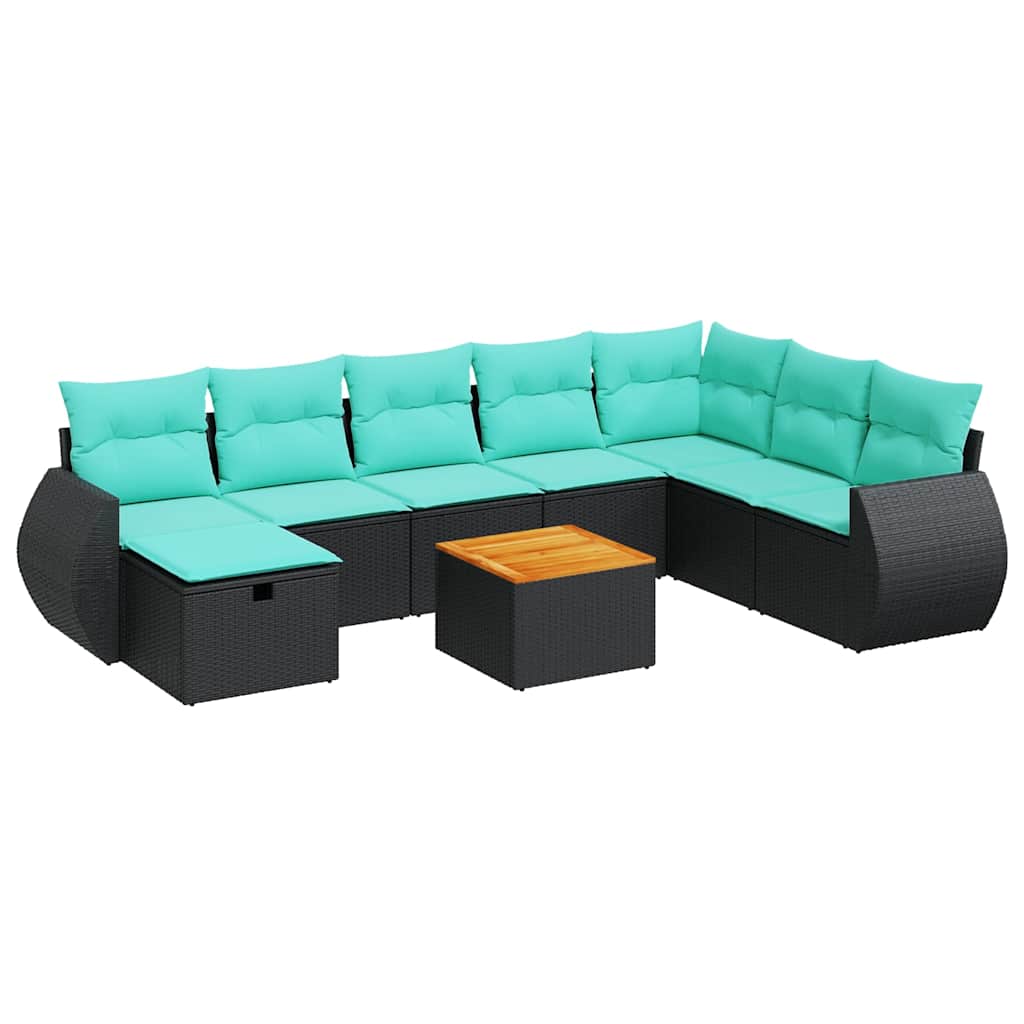 9-delige Loungeset met kussens poly rattan zwart is nu te koop bij PeponiXL, paradijselijk wonen!