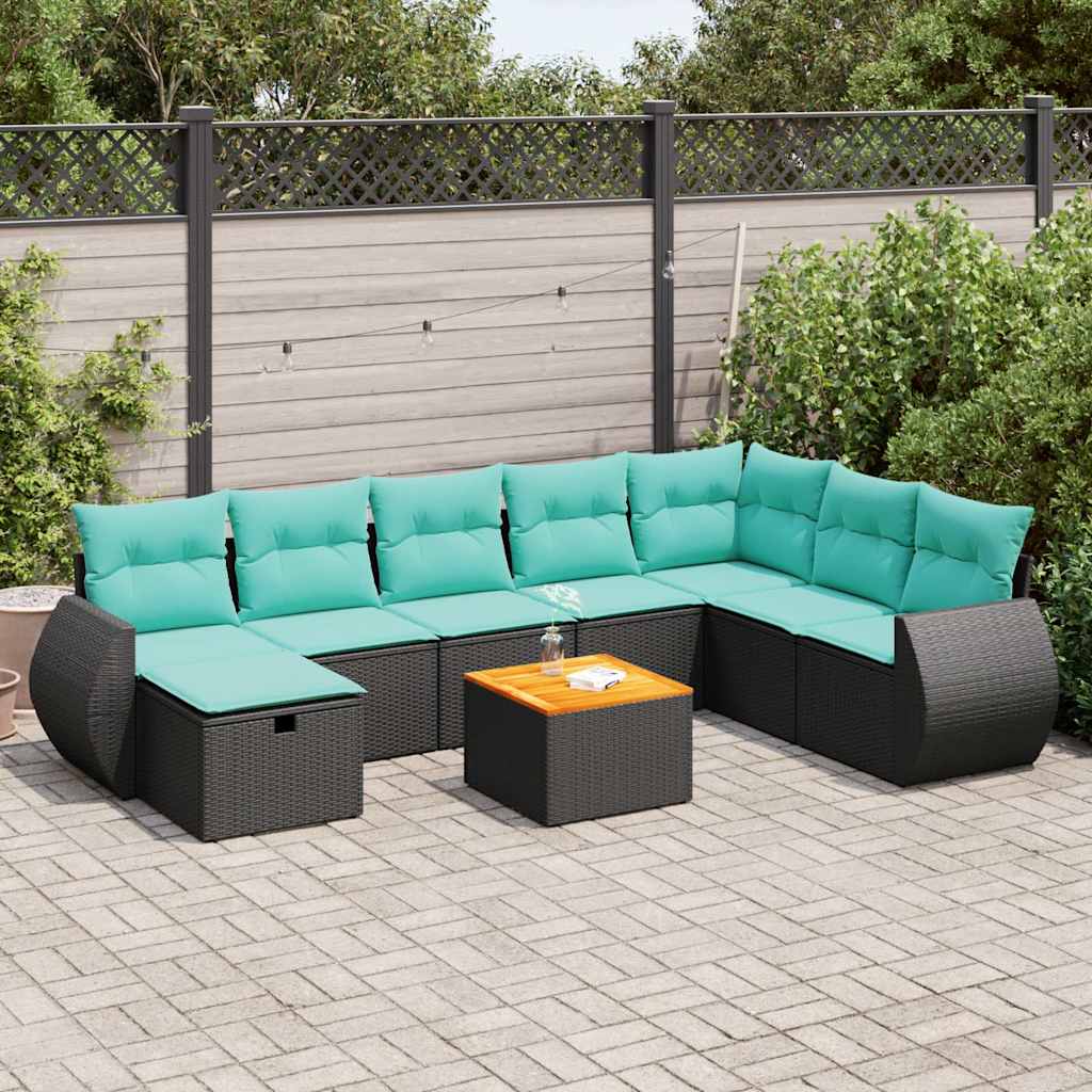 9-delige Loungeset met kussens poly rattan zwart is nu te koop bij PeponiXL, paradijselijk wonen!