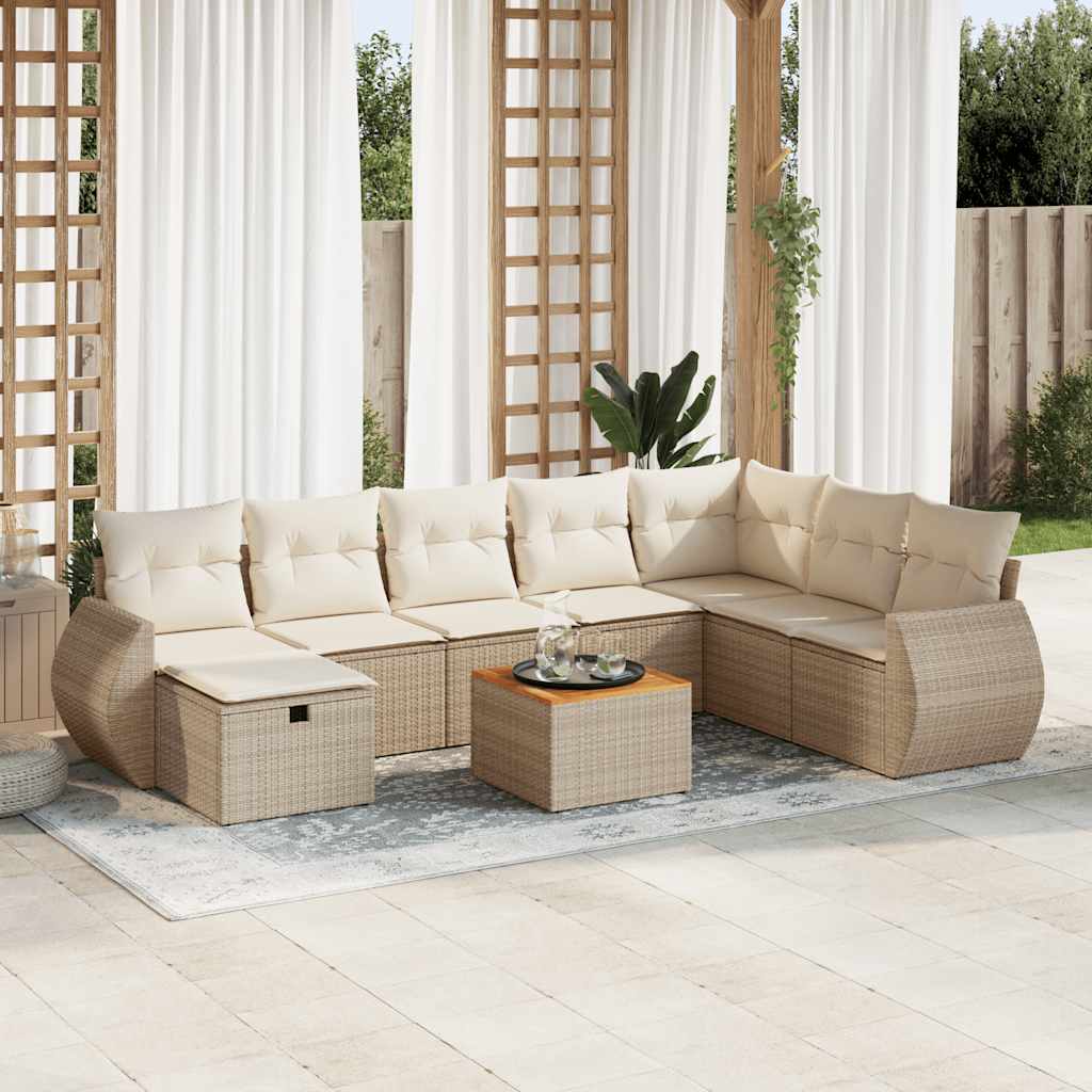 9-delige Loungeset met kussens poly rattan beige is nu te koop bij PeponiXL, paradijselijk wonen!