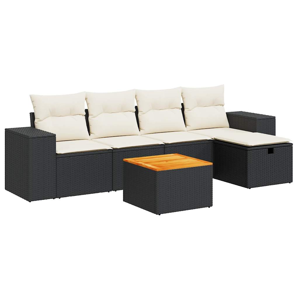 6-delige Loungeset met kussens poly rattan zwart is nu te koop bij PeponiXL, paradijselijk wonen!